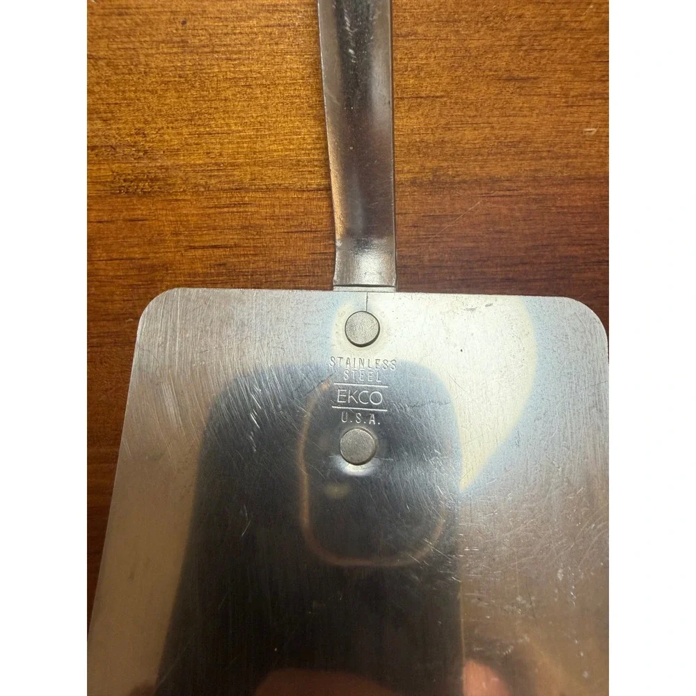 Vintage EKCO Stainless Steel Spatula Slotted Turner Black Handle Made in USA MCM